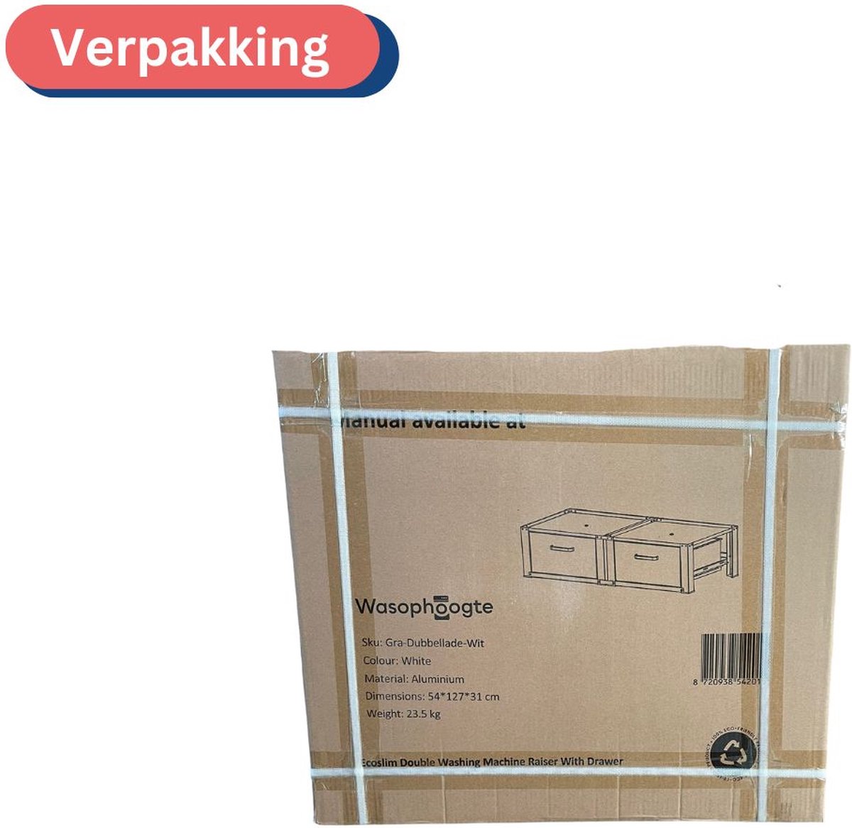 Wasophoogte® Wasmachine verhoger met lade - Wasmachine kast - Wasmachine opbouwmeubel - Wasmachine sokkel - 31cm hoog - Wit - Universeel- Dubbel thumbnail 5