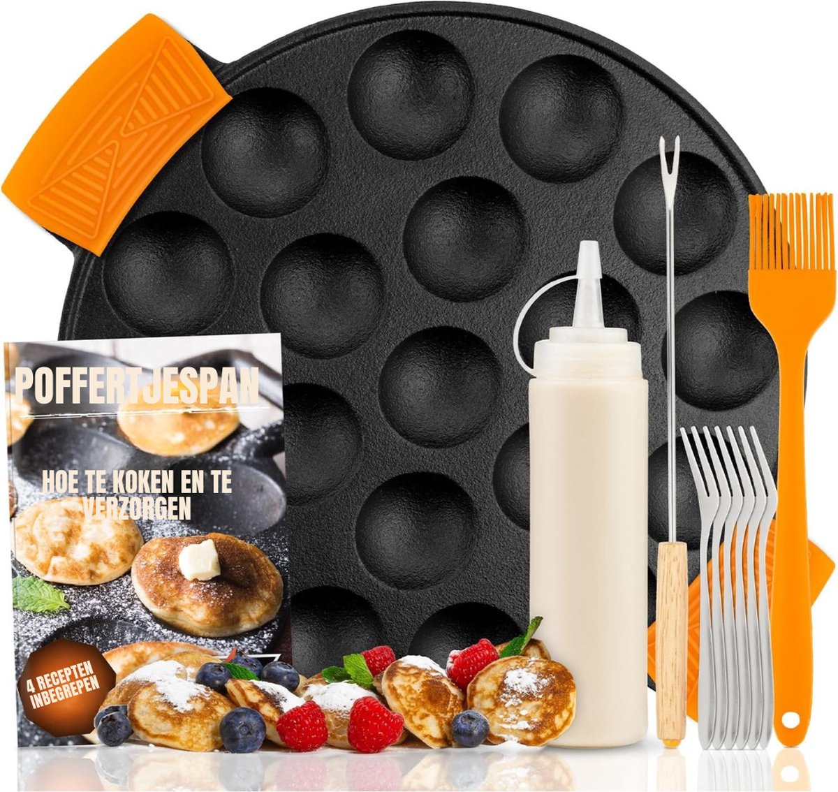 Zylo® Poffertjesmaker - Poffertjespan - Antiaanbaklaag - Inductie en Elektrisch - 19 Poffertjes - 25x24x5cm - Zwart
