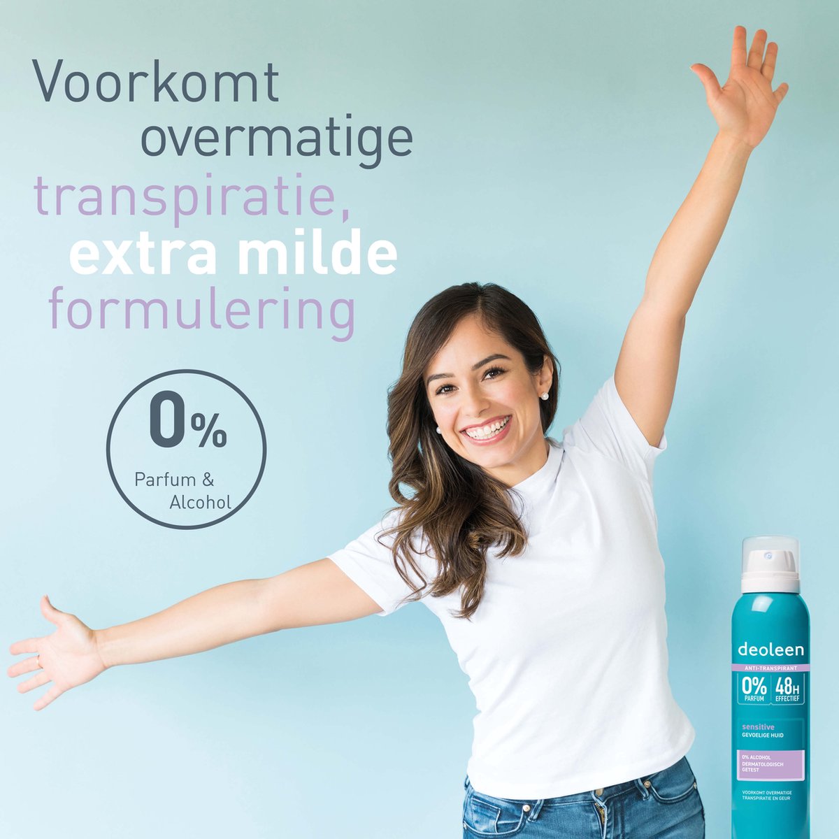 Goedkoopste Deoleen Anti-transpirant - Aerosol Sensitive - Voorkomt overmatige transpiratie en transpiratiegeur - 48 uur effectief - 0 parfum & 0 alcohol - Dermatologisch getest - Deodorant - 150 ml