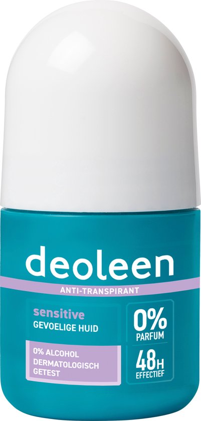 Deoleen Anti-transpirant - Roller Sensitive - Voorkomt overmatige transpiratie en transpiratiegeur - 48 uur effectief - 0% parfum & 0% alcohol - Deodorant - 50 ml