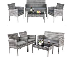 SimpleStore 4-Delig Tuinset - Tuinstoelen - Tuintafel - Tuinsets 5 Persoons - Lounge Stoelen - Salon Tafel - Glazen Tafel - Met kussens