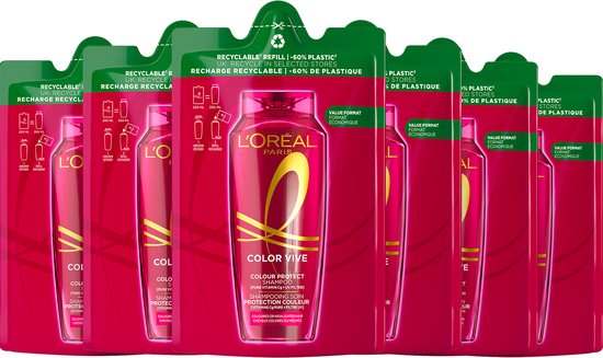 L'Oréal Paris Elvive Color Vive Shampoo Refill - Gekleurd haar of highlights - Behoudt de kleurintensiteit en levendigheid van de kleur - Hervulbaar - Navul verpakking - 6x250ml