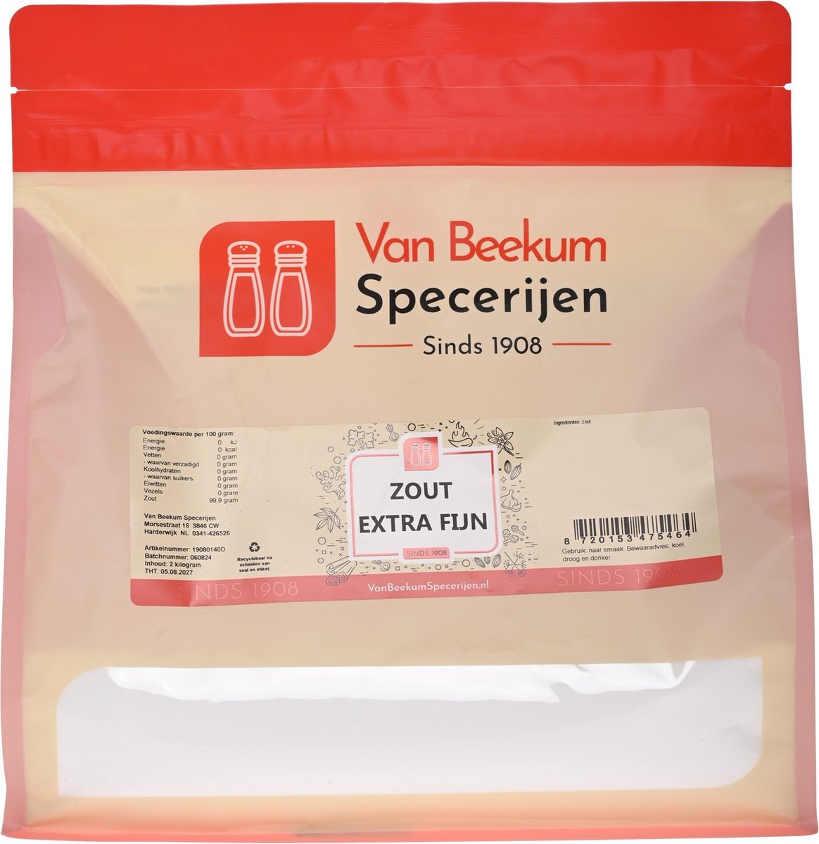 Goedkoopste Van Beekum Specerijen - Zout Extra Fijn - 2 kilo (hersluitbare stazak