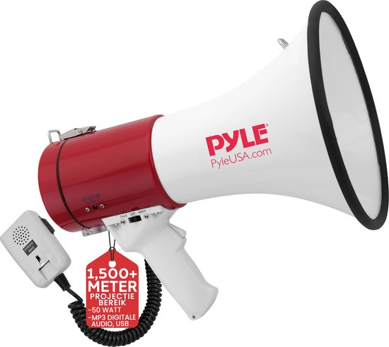 Pyle Megafoon Luidspreker - PA Bullhorn - Draagbare Luidspreker met Sirene -Luidsprekerhoorn - 50 Watt - Ideaal voor Voetbal, Honkbal, Cheerleading, Coaches of voor Veiligheidsoefeningen