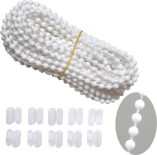 Chaîne De Store Enrouleur De 10 Mètres Blanc - Diamètre 4,5 Mm - Avec 10 Connecteurs - Pour Réparation Stores