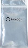 Zilverkleurige verpakking met zwarte BANOCH-logo.