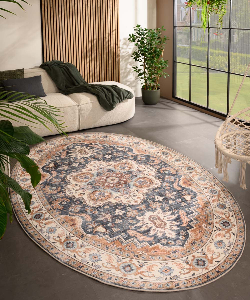 Buitenkleed ovaal Vintage - Valenca Fino goud/blauw 230x330 cm