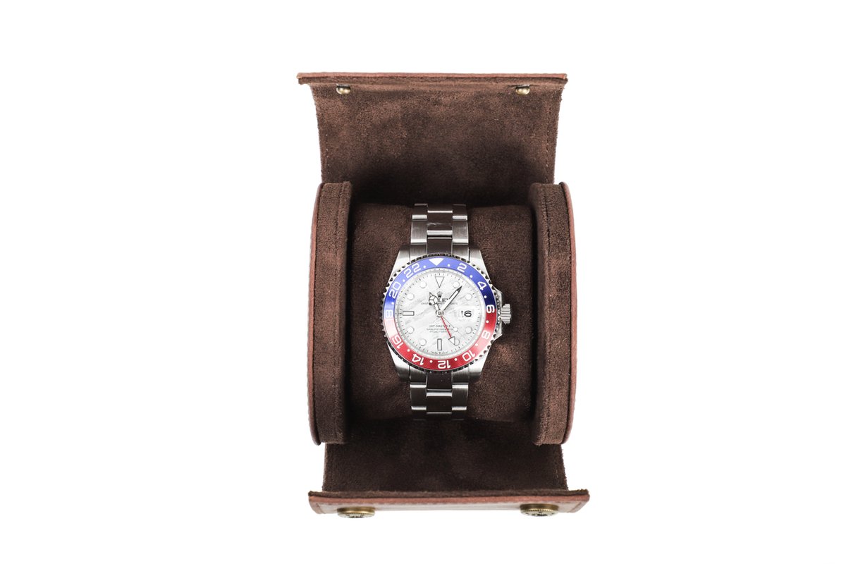 Timezone - Leren Watch roll voor 1 Horloges - Horloge doos - Horloge etui - Horloge reisetui - Horloge Rol