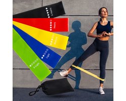 Fitness Elastiek - Booty Band - Resistance Band - Fitness Elastiek – booty builder - mini bands - klein - Fysio - elastiek - Gratis Draagtas – set van 5