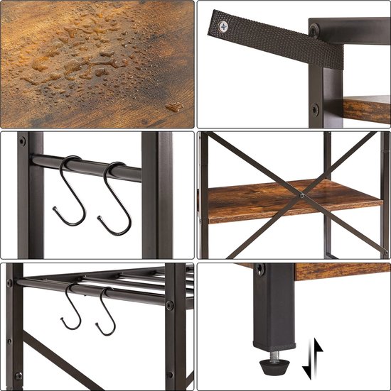 SogesHome Keukenrek, bakkersrek, staand rek, 3 opbergvakken, keukenrek, serveerwagen, zwart, 90 x 40 x 83 cm, W5S-BK-SH
