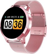 SmartWatch Q8 met Hartslagmeter - Klassiek - Stappenteller - Caloriemeter - Bericht notificaties WhatsApp - Android / iOS - Roze/Metaal