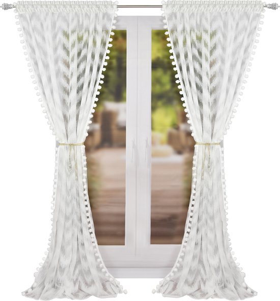 Rideau jacquard Markizeta Violetta - 200 x 250 cm - Wit - Motif géométrique