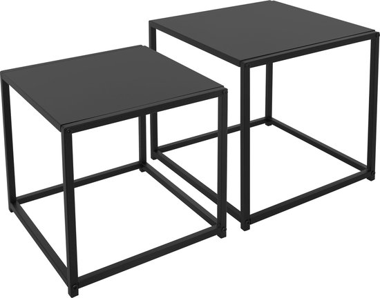 Nordic Home - Olan glazen bijzettafels - set van 2 - zwart | Leen Bakker