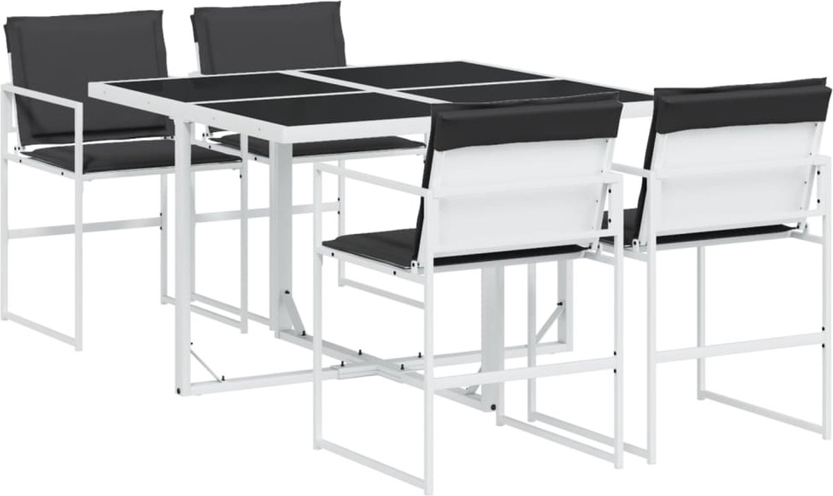 The Living Store 5-delige Tuinset met kussens textileen wit - Tuinset - Buitentijd - Eetkamerset - Lounge Set - Terrasmeubels