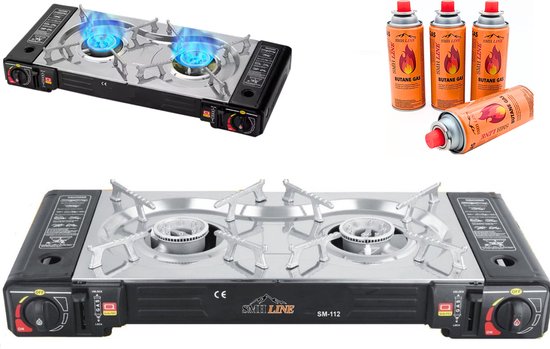 SMH LINE® Camping kooktoestel - 2 Pits - 2x 2500W - Incl. 12x gasflessen