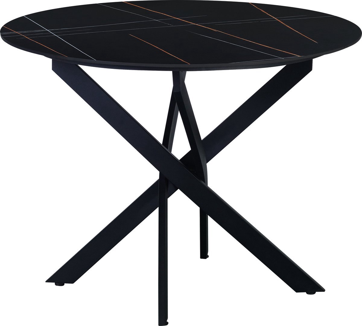 Bolt Edge Eetkamertafel Rond - Tuintafel - Marmerlook - Zwart - Voor 4 Personen - 100x100x76 cm