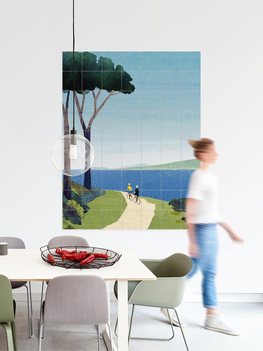 IXXI Cycling by the Sea, Henry Rivers - 80 x 100 cm - Gratis ophangtool - Grote wanddecoratie en posters - Illustraties, Minimalisme, Grafisch