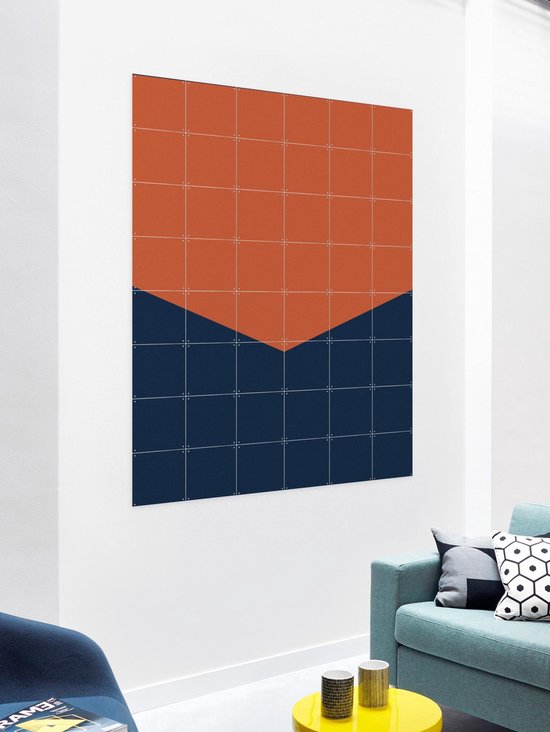 IXXI Color blocking - Orange Blue, Allon Dery - 80 x 100 cm - Support de suspension gratuit - Grande décoration murale et posters - Design graphique, Géométrique