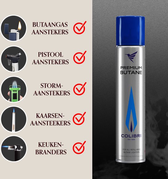 Colibri - Butaan gasbussen 400 ml gas voor het bijvullen van Gasaansteker, Gasbrander, Campingkooktoestellen - 12 gasflessen - 99,9994% Puur Butaangas van Colibri — afbeelding 4