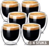 Bol.com Dubbelwandige Koffiebekers - Motivai® - 6 Stuks - 80 ML - Thermische Koffietassen - Espresso - Glas - Koffiebeker - Borr... aanbieding