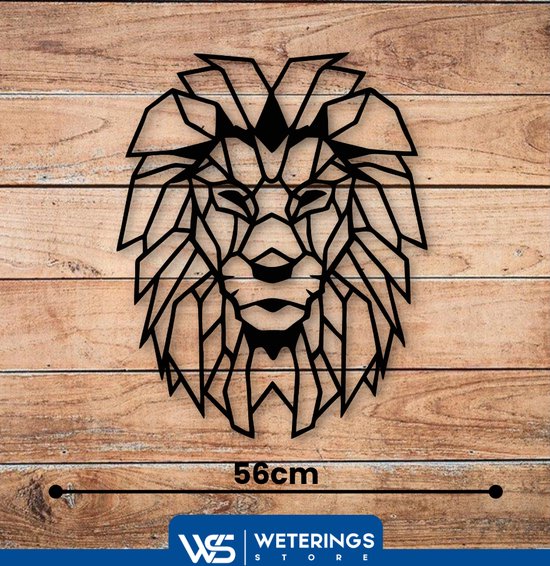 Weterings Store® - Décoration murale industrielle - Tête de lion géométrique - Décoration de salon - Métal - 69x70cm - Revêtement par poudre