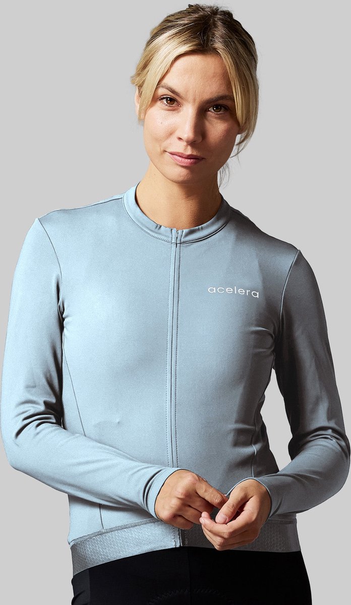 Acelera Fleece Fietsshirt Wielerjack Lange Mouwen Lichtblauw - Thermo - Fietsjack - Wielrenjack - Fietsjas - Dames - Fietsshirt Lange Mouwen- Maat XS