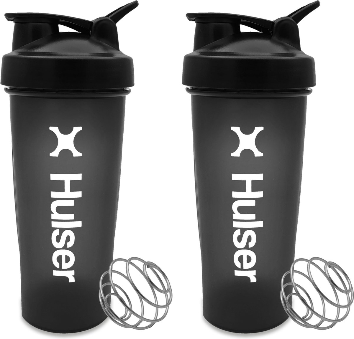 Hulser Shakebeker 2-pack - 600 ml - Zwart - Met shakerbal - BPA Vrij - Shaker voor proteine - Bidon met mixer bal voor eiwitshake - Sport drinkfles met mixer bal voor eiwitpoeder - Fitness sporten waterfles
