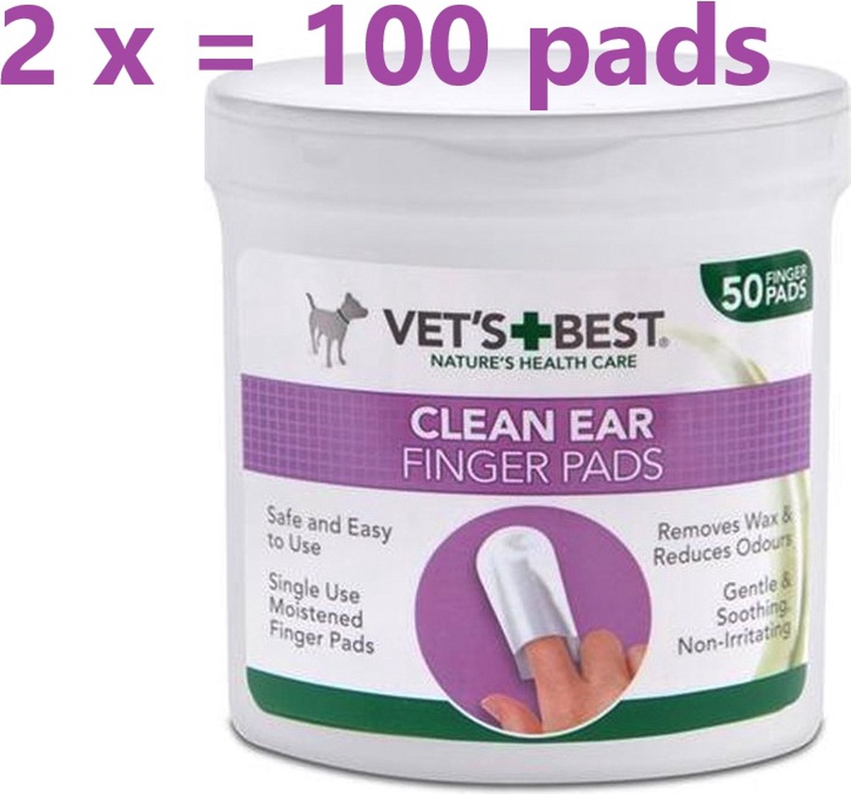 ** 2 X ** Vets best clean ear finger pads - voor honden en katten - 50 st/potje = 100 st