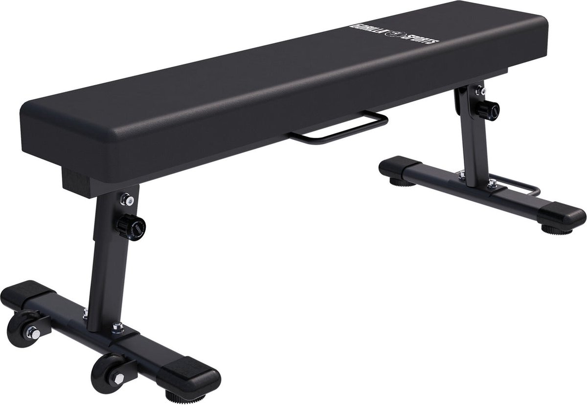 Gorilla Sports Vlakke Fitnessbank - Inklapbaar - Max. 400 kg Belastbaar - Ruimtebesparend - Zwart