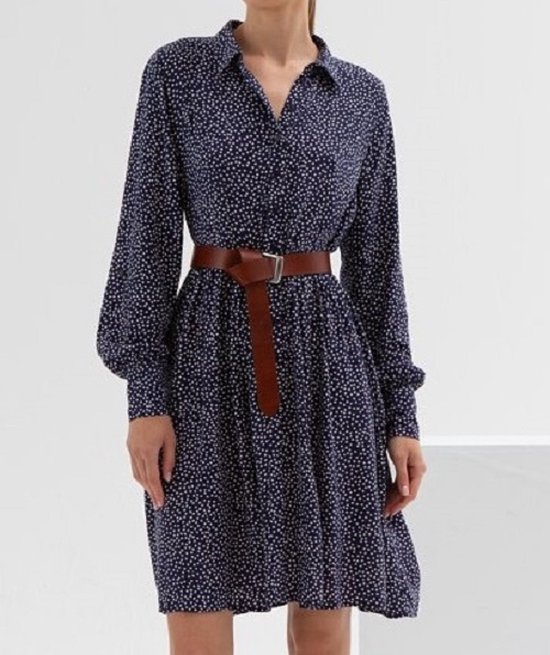 Korte jurk van viscose met kraag | MARINEBLAUW | Maat 40/L