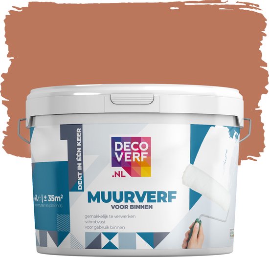 Seau de peinture murale mate Decoverf, couleur orange toscan, 4L. Couvrante et lavable.