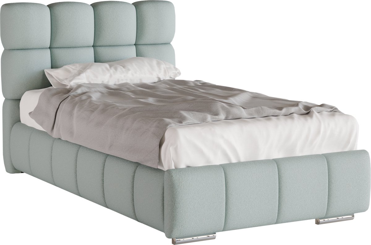 Homesy The Essence of Comfort Tweepersoonsbed Bliss / Eenpersoonsbed 100 x 200 cm met opbergruimte, lattenbodem en Pocketveringmatras kokos H3/H4 (20 cm hoog) lichtblauw