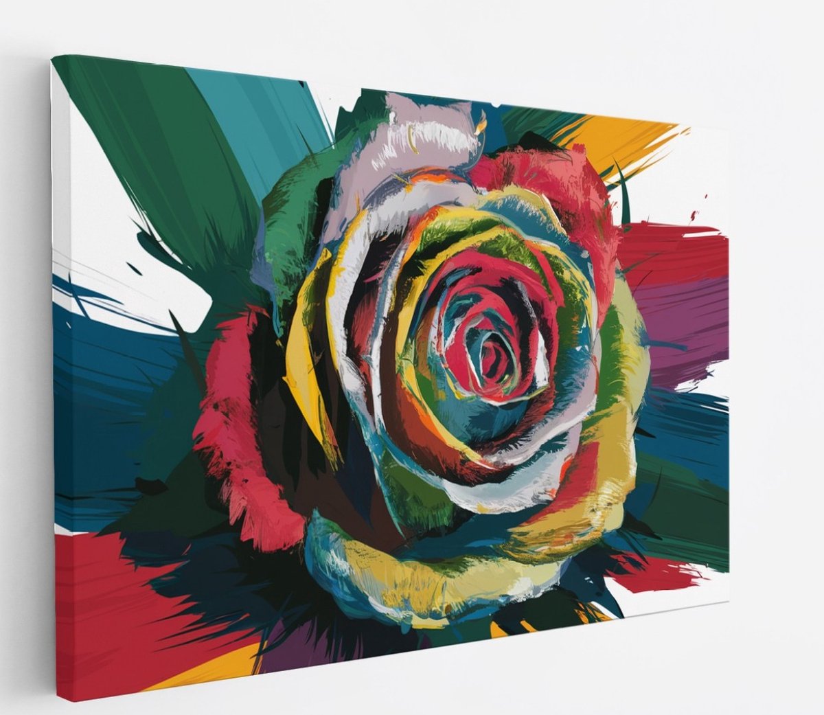 Saammp Canvas Schilderij - Kleurrijke Roos Abstract Kunst - Natuur - 50x40 - Foto op canvas - Wanddecoratie - Muurdecoratie Woonkamer - Kantoor Decoratie Multicolor