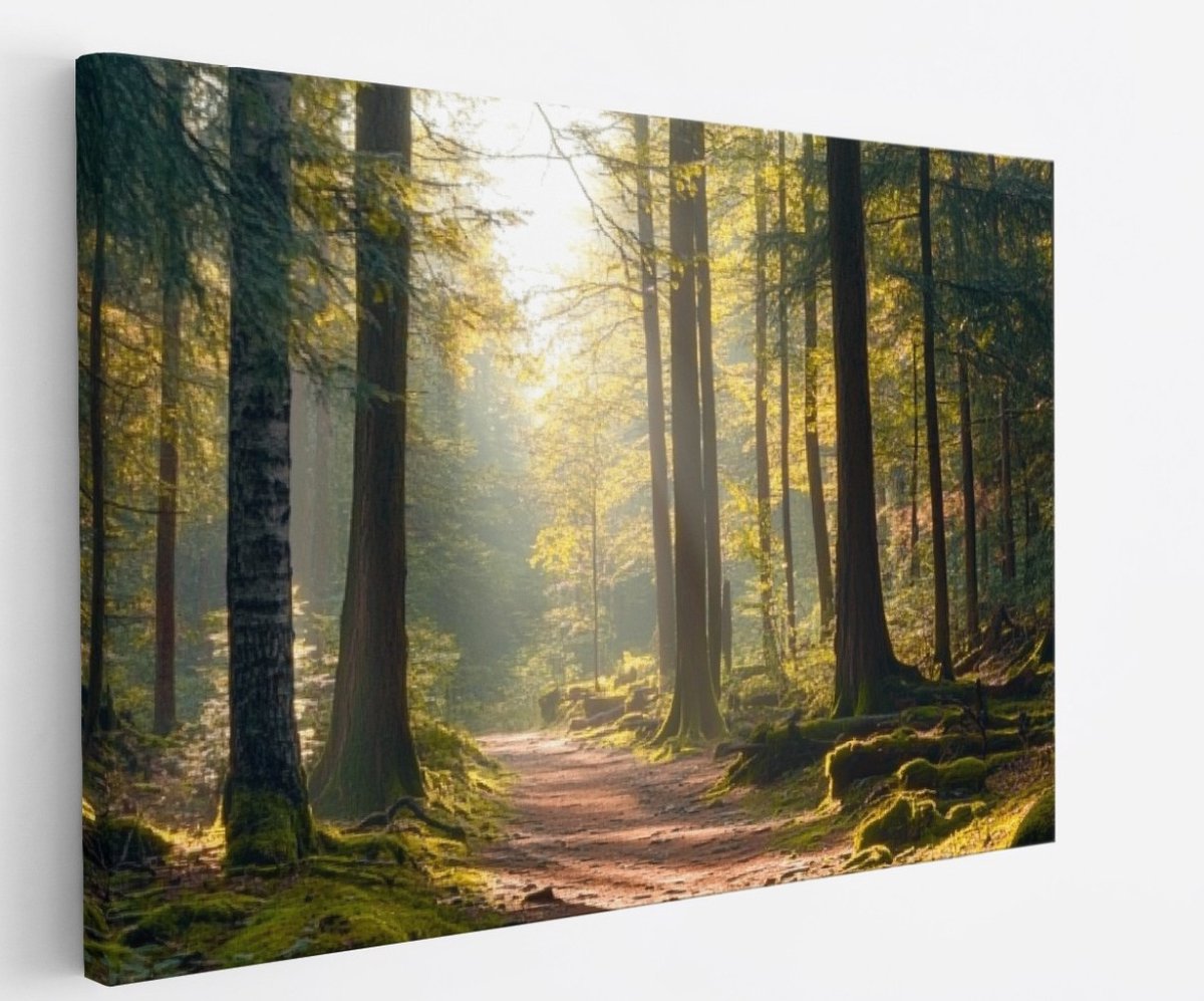 Saammp Canvas Schilderij - Natuur - Pad - Bos - landschap - 150x100 - Foto op canvas - Wanddecoratie - Muurdecoratie Woonkamer - Slaapkamer decoratie - Canvas Print Multicolor