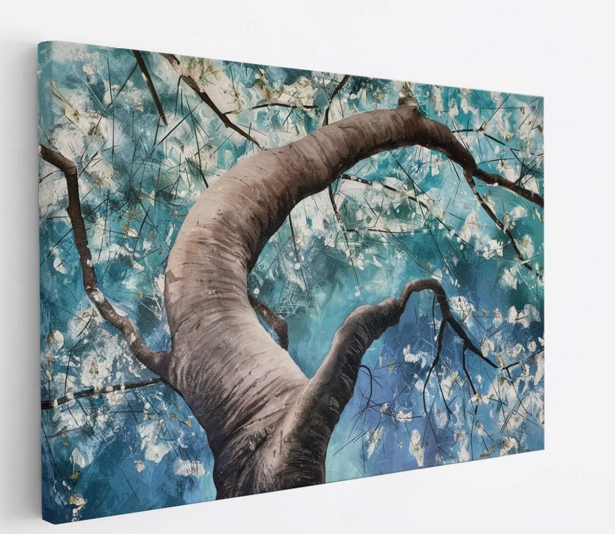 Saammp Canvas Schilderij - boom met witte bloemen - Natuur - 60x40 - Foto op canvas - Wanddecoratie - Muurdecoratie Woonkamer - Kantoor Decoratie Multicolor