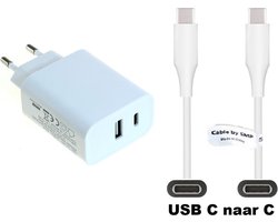 OneOne 20W snellader met 2 poorten + 1,0m sterke USB C naar C kabel. PD lader. Oplader adapter past op Universeel Jabra, JVC, Lotoo, MARSHALL, Medion, Nikon, OnePlus, Panasonic, RICOH, Pocketbook, Rollei, Emporia, Bea-Fon / Beafon