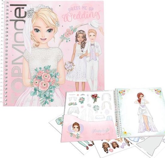 Het TOPModel Dress Me Up bruiloft boek en bijbehorende stickers en boekjes.