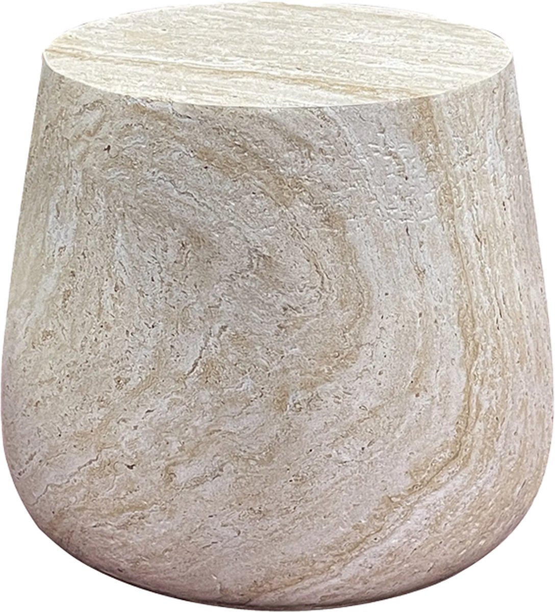Artichok Dorus Fiberclay Bijzettafel - Tafeltje - Rond - Marmerlook - Scandinavisch - Beige - Ø 47 x 41 cm