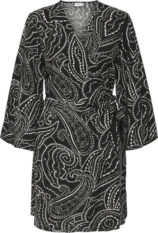 JDY JDYPEPPER 7/8 WRAP DRESS WVN DIA Dames Jurk - Black Eggnog Abstract