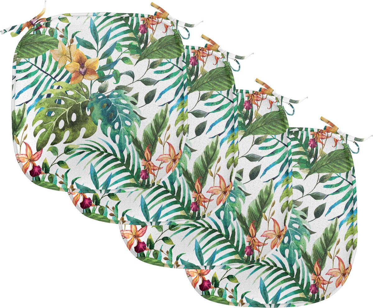 New Bed Blad Palmboom Bloemen Hibiscus Stoelkussen Set van 4, Anti-Slip Zitting Pad, 40 cm x 40 cm