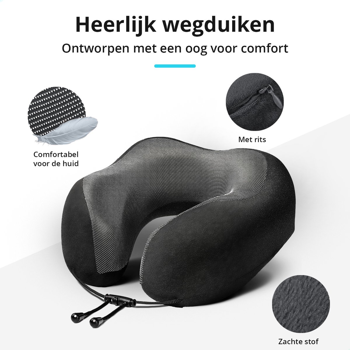 GoGoods® Reiskussen - Luxe Nekkussen Set - Vliegtuig - Auto - Traagschuim - Met Oordoppen, Oogmasker en Fleece Deken — afbeelding 6