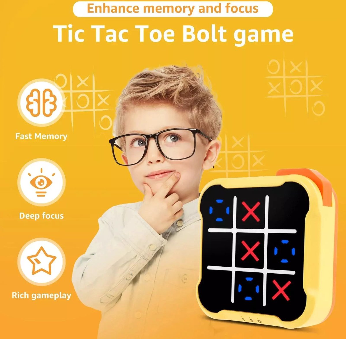 Tic Tac Toe Bolt 4 En 1 Électronique – Morpion, Mémoire, Taupe – Voyage, Cadeau Enfant 6+