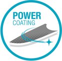 Logo 'POWER COATING' met een afbeelding van een mes met een gestippeld patroon.