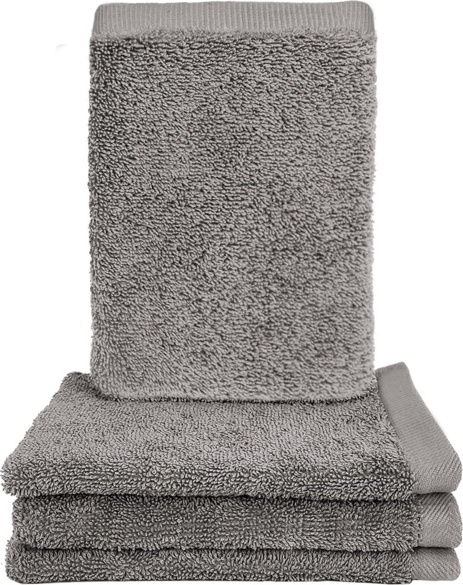 HOOMstyle Washandjes Elegance - 4 stuks - 100% Soft Cotton 650gr - 16x21cm - Grijs