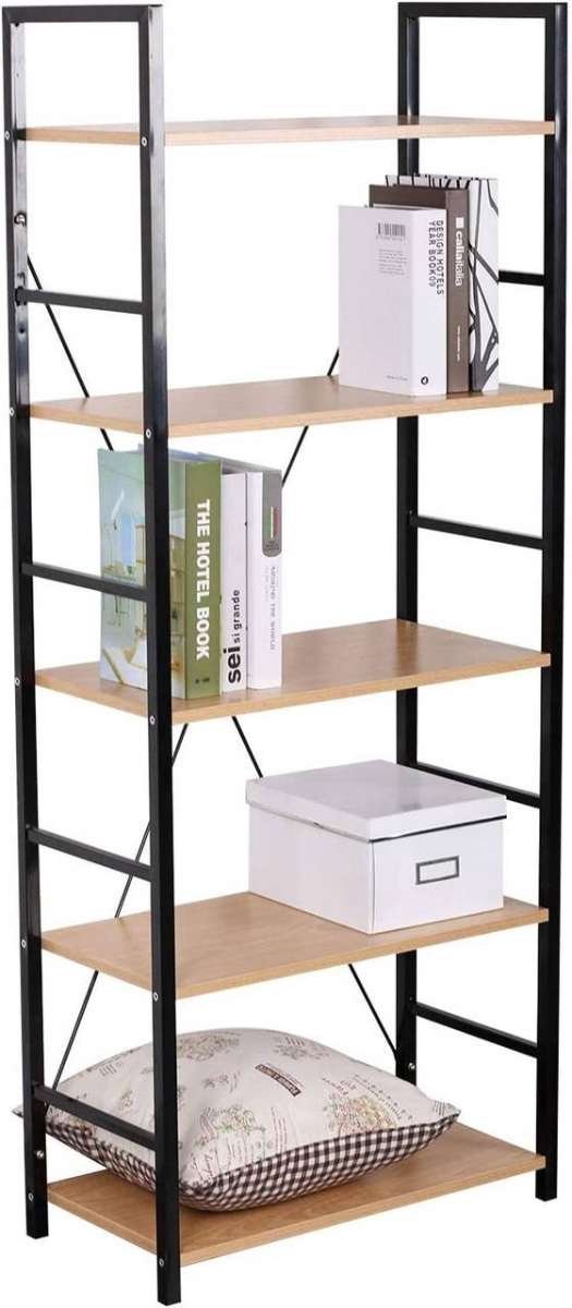Bolt Edge Boekenkast - Industrieel - Zwart/Oak - 5 lagen - 60x28x148cm