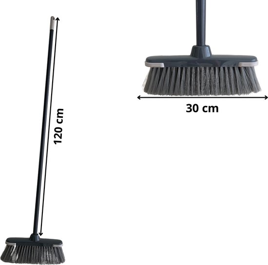 Kamerbezem - Veegborstel met steel voor binnen - Veegborstel - Kamerveger - zachte bezem met steel voor binnen & buiten - Bezemkop 30 cm - Bezemsteel 120 cm - Grijs van Merkloos	 — afbeelding 4