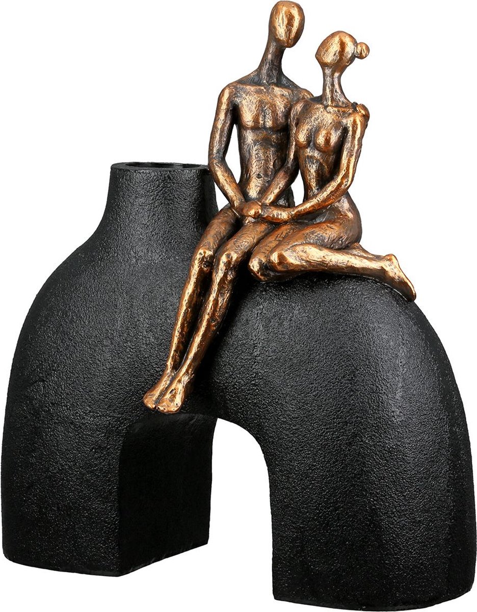 vaas together elegante vaas in het zwart met een sculptuur - 12x23x25 cm polyresin