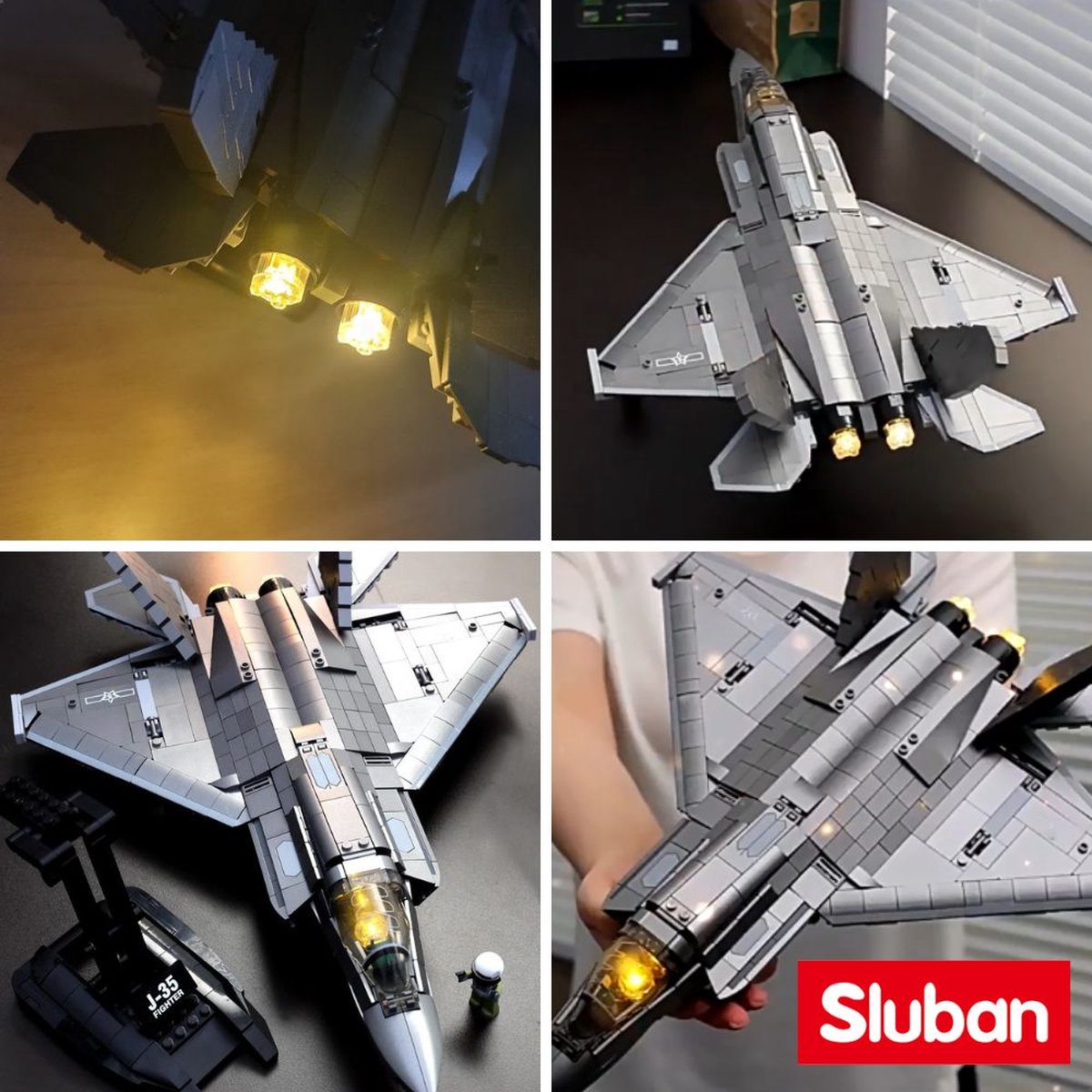 Sluban - J35S Straaljager met LED verlichtingen | WW2 army luchtmacht | Technic creator ideas educatief leger speelgoed | Expert bouwpakketten voor volwassenen | Classic icons vliegtuig modelbouw | 838 bloks — afbeelding 19