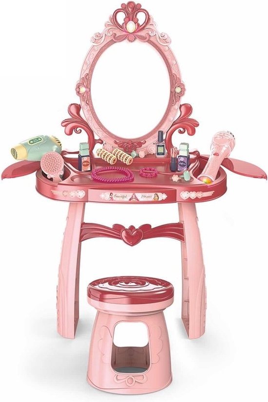 Kaptafel kind - Make-up tafel met spiegel - 44x24,5x76cm - Fel roze - Viking Choice