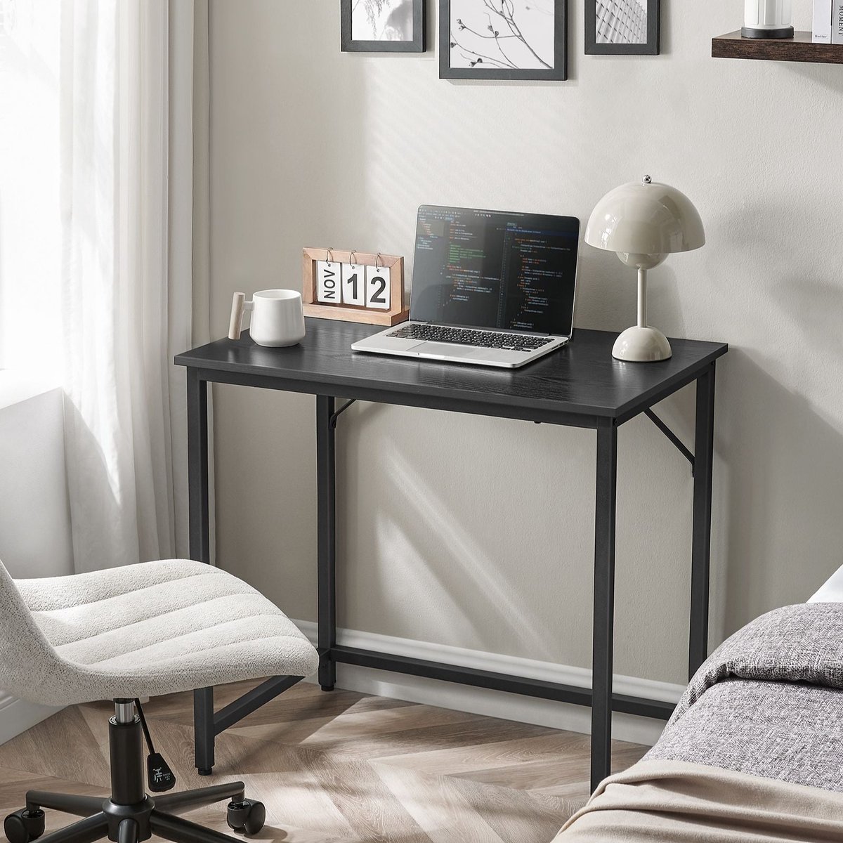 Zwart Bureau - Studietafel - Schrijfbureau - Spaanplaat en staal - Lichtgewicht - Eenvoudige montage - Modern design - 50 cm x 80 cm x 76 cm
